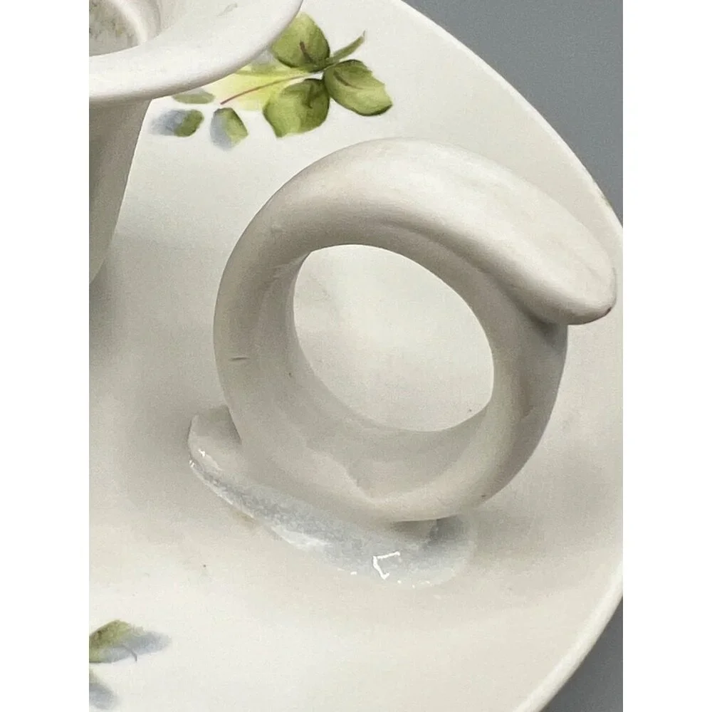 Vtg Hand-Painted Floral Porcelain Chamberstick Candle Holder Cottage Shabby Chic